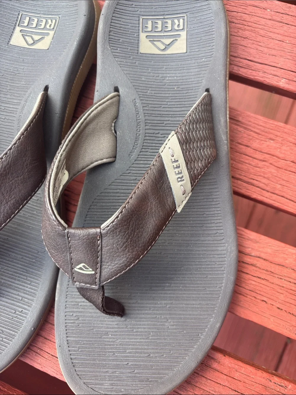 Reef Men’s Brown and Gray Leather Flip Flops